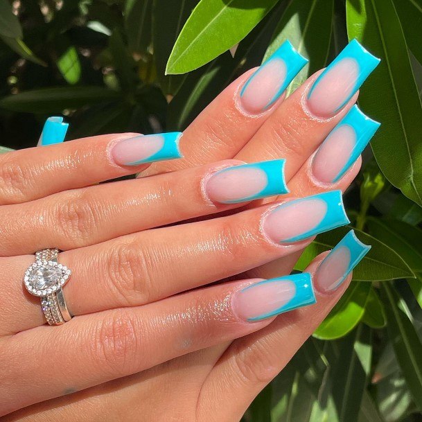 Nice Blue French Tip Nails For Women