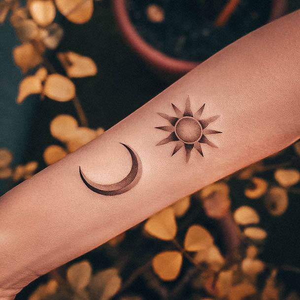 Nice Girly Tattoos For Women Dotwork Sun And Moon