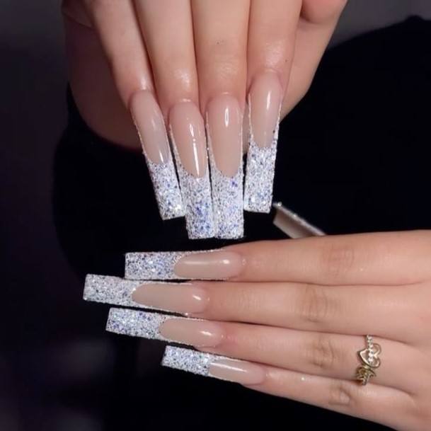 Nice Glitter French Tip Nails For Women