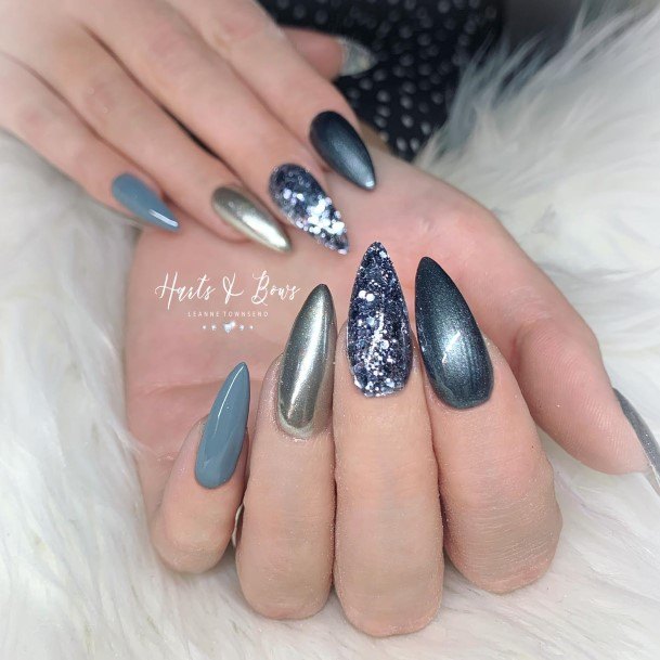 Nice Grey With Glitter Nails For Women