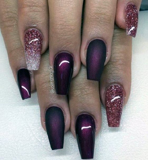 Nice Maroon And Silver Nails For Women