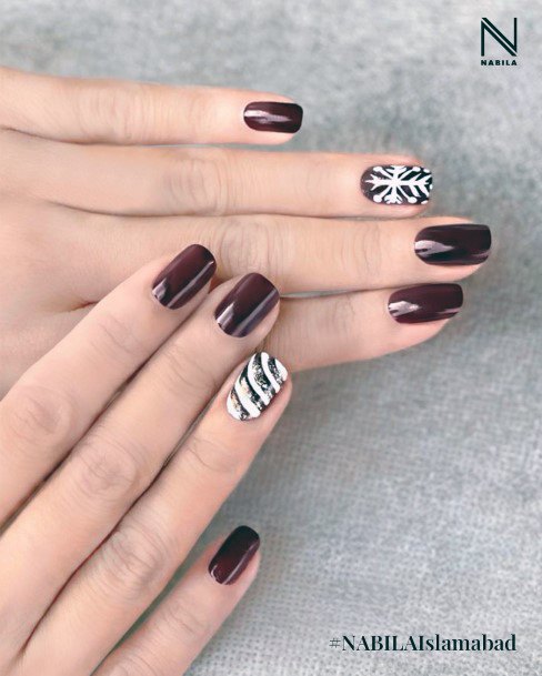 Nice Maroon White Nails For Women