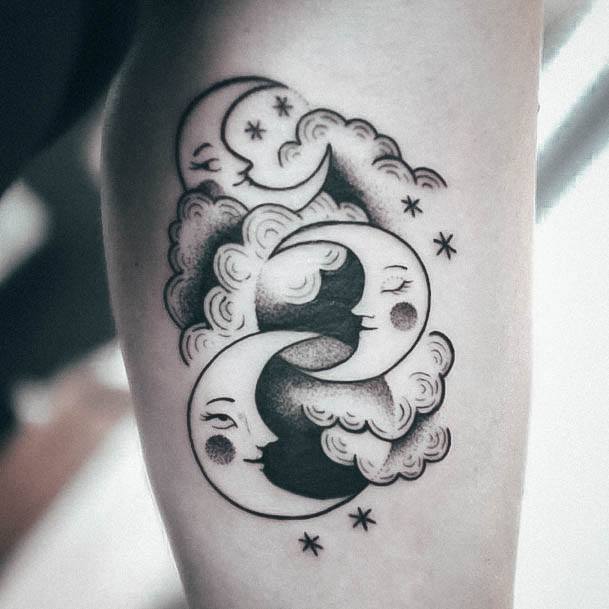 Nice Moon And Stars Tattoos For Women