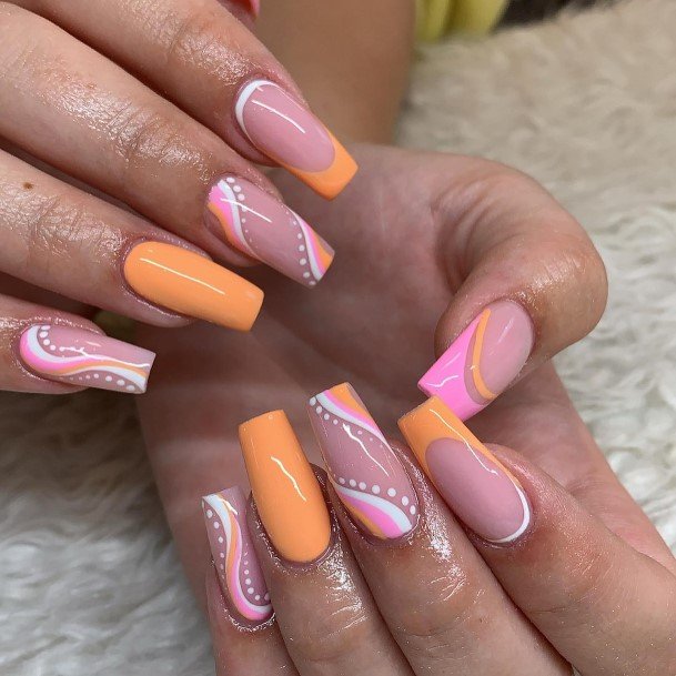 Nice Orange And White Nails For Women