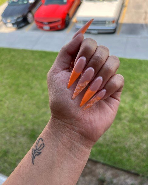 Nice Orange French Tip Nails For Women