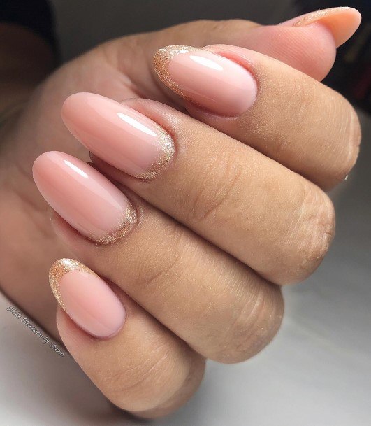 Nice Peach With Glitter Nails For Women