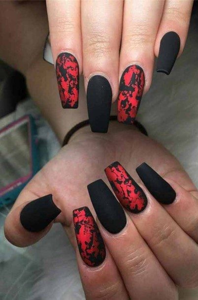 Nice Red And Black Matte Nails For Women