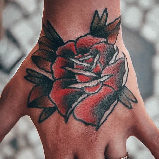 Nice Rose Hand Tattoos For Women Traditional