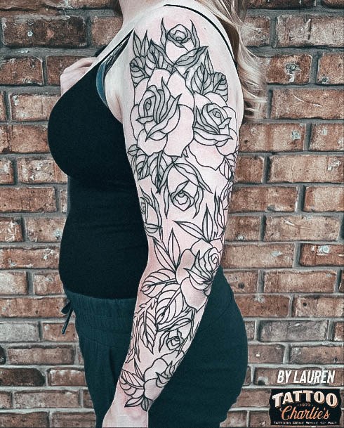 Nice Rose Sleeve Tattoos For Women