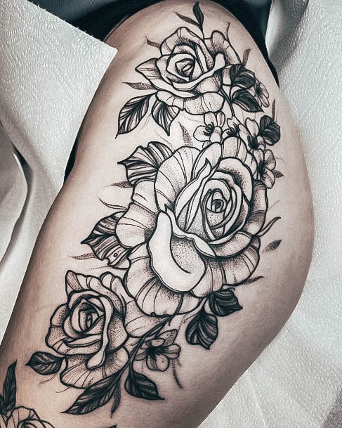 Nice Rose Thigh Tattoos For Women