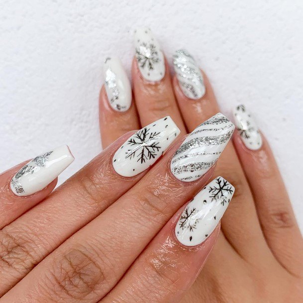 Nice White And Silver Nails For Women
