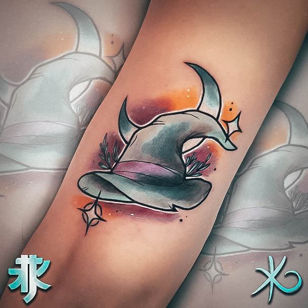 Nice Witch Hat Tattoos For Women