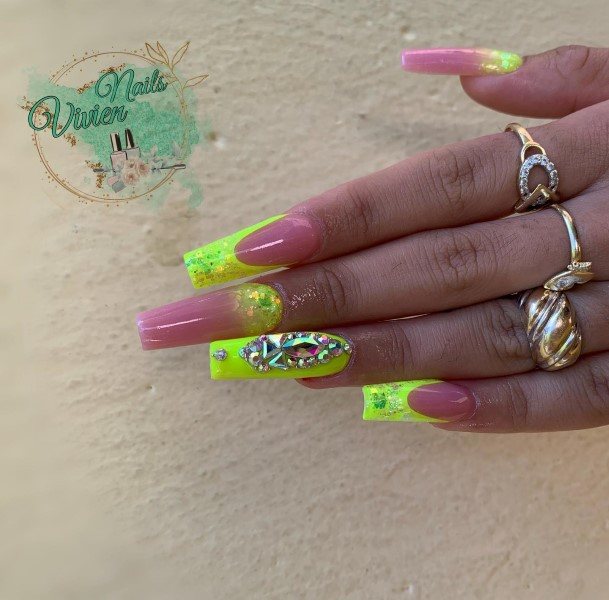 Nice Yellow With Diamonds Nails For Women