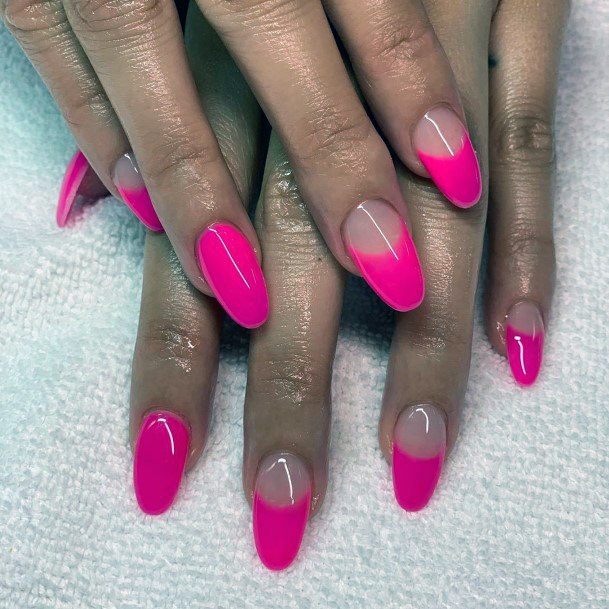 Nude Base With Hot Pink Tips Nail