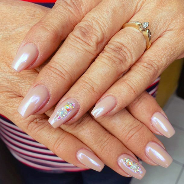 Nude Chrome Nails With Bling