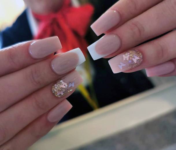 Nude Nails With Butterfly Nails Women