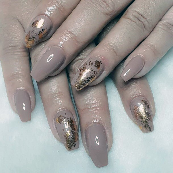 Nude Nails With Golden Foil