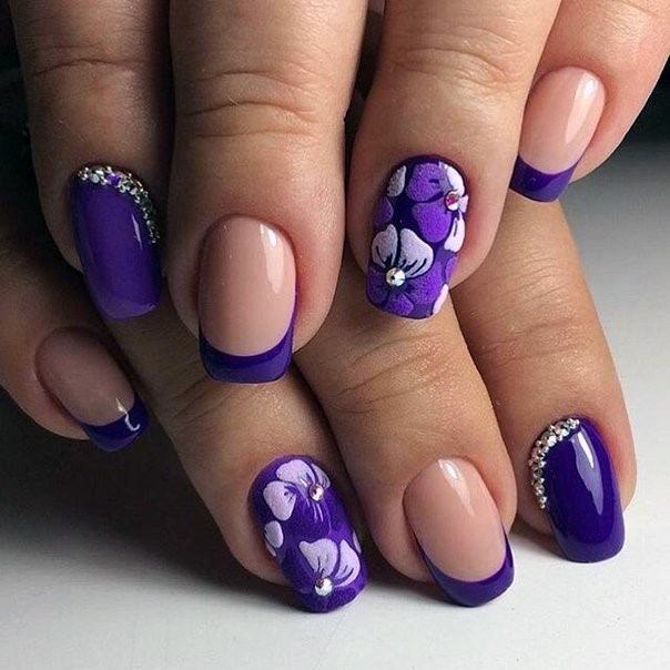 Nude Pink And Violet Orchid Nails