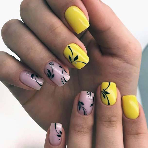 Nude Pink And Yellow Summer Nails