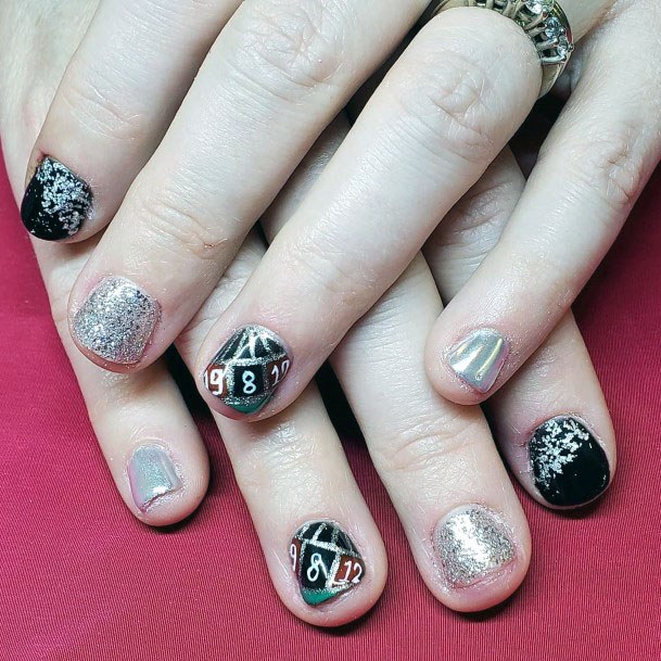 Number Jackpot Black And Silver Nail Art Women