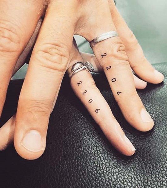 Numeral Couple Tattoo Fingers