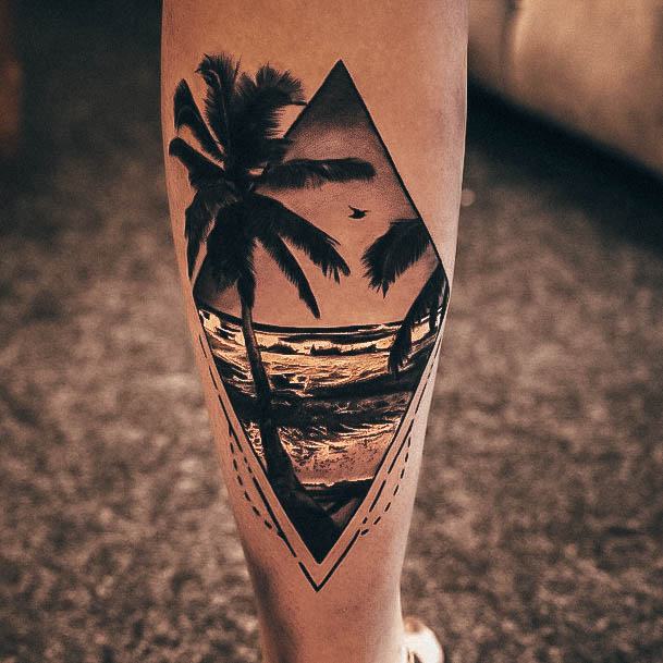 Ocean Palm Tree Girls Tattoo Ideas