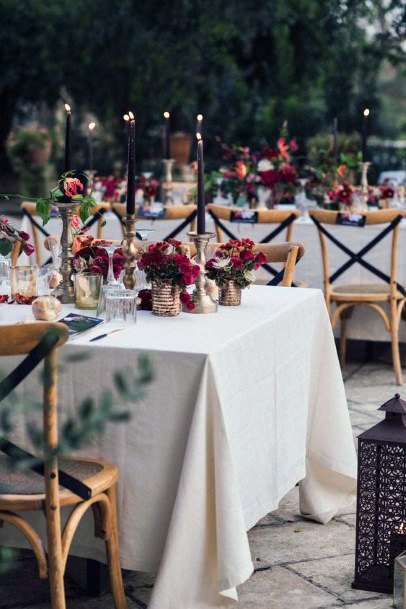 October Wedding Reception Red Floral Table Decorations