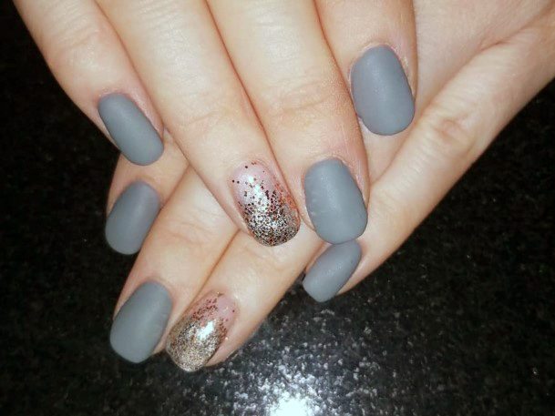 Old Grey Matte Nails With Glitters Women