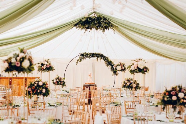 Olive Green And White Fabrics Wedding Ceiling Decorations