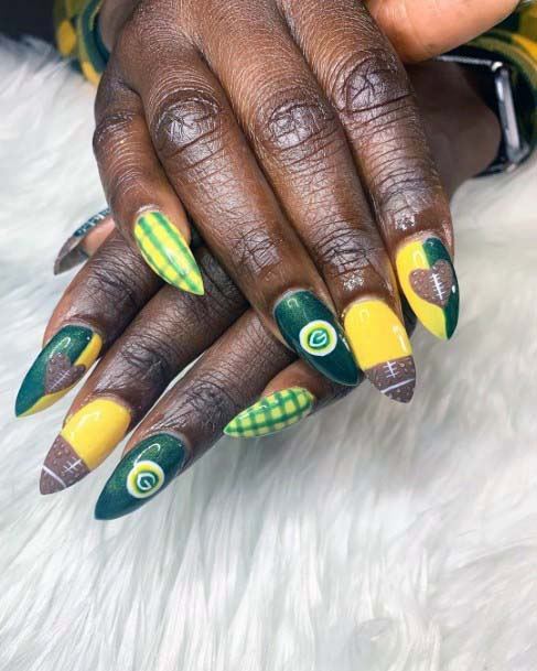 Olive Green And Yellow Nails Sport For Women Green Bay Packers