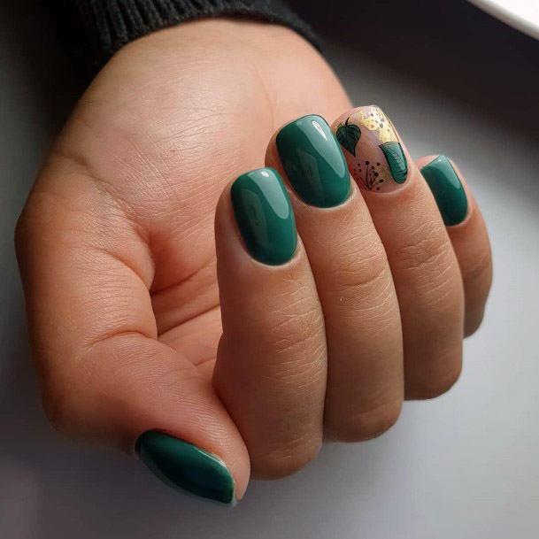 Olive Green Art Squoval Nails