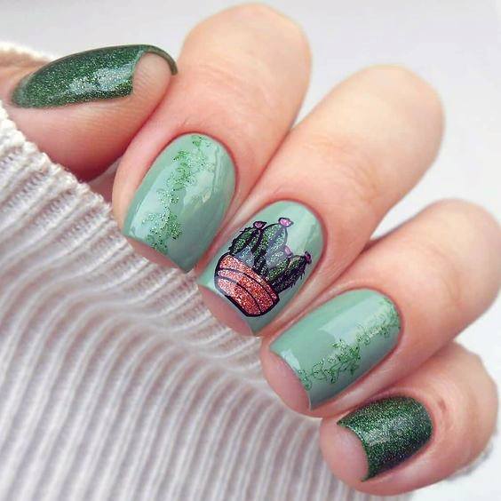 Olive Green Cactus Nails Women