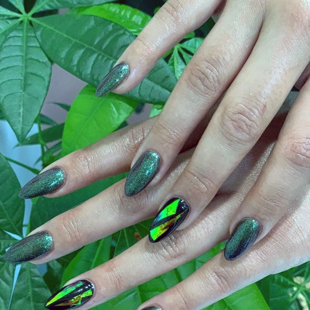 Olive Toxic Green Glass Nails For Women