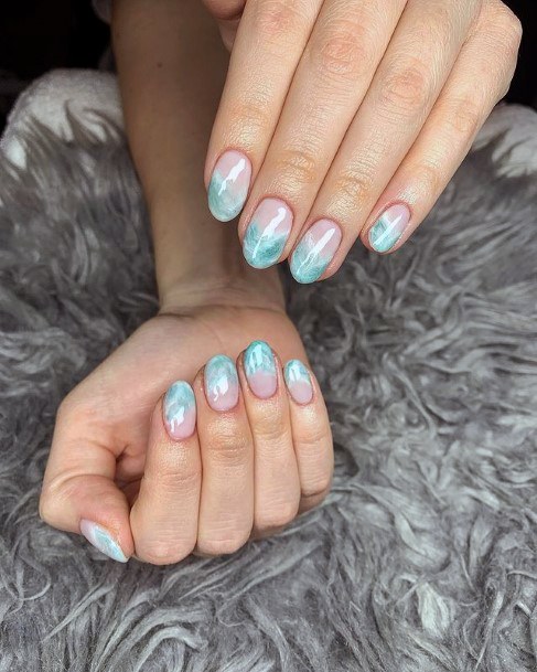 Ombre Blue Water Nails Women