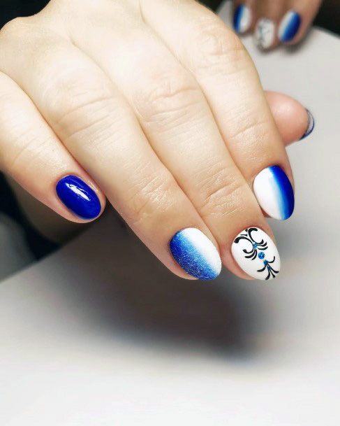 Ombre Effect Blue White Nails Women