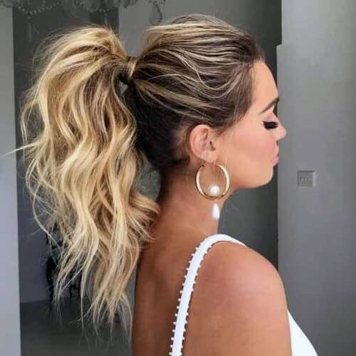 Ombre Light Brown To Light Blonde High Ponytail And Loose Pull Back