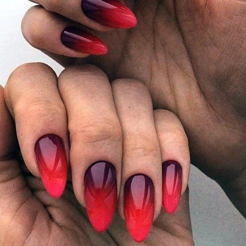 Ombre Red Purple Shaded Nail Idea For Women