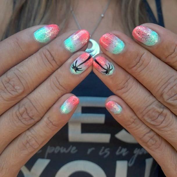 Ombre Tropical Nails With Sparkles Women