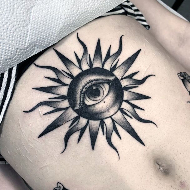 One Eyed Grey Sun Tattoo For Women