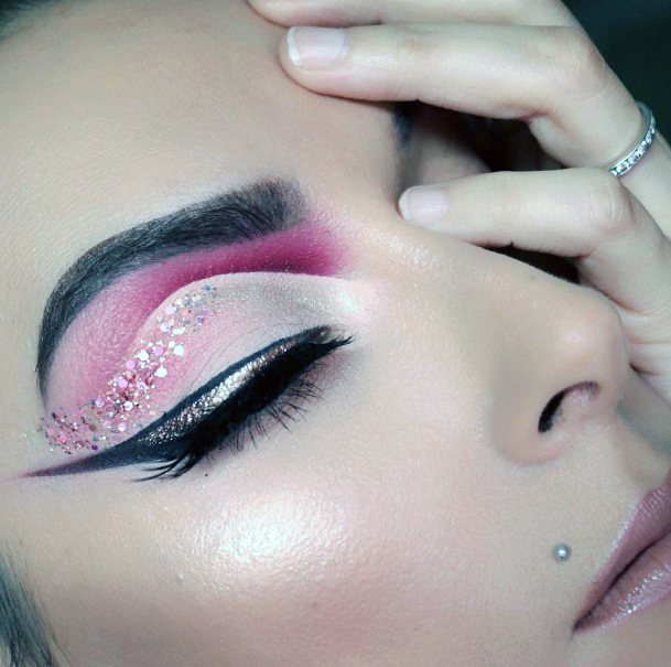 Opaque Pink Eyeshadow With Glitter Accents Women