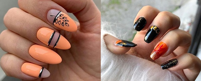 image of orange and black nail design