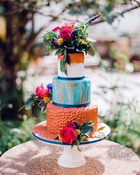 Orange And Blue Unique Wedding Cake