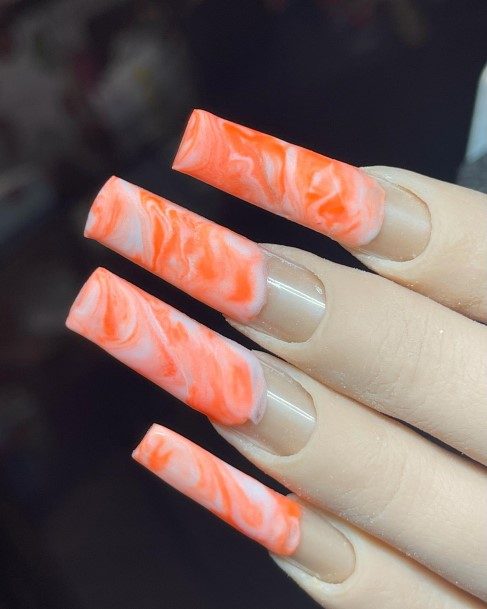 Orange And White Girls Nail Ideas