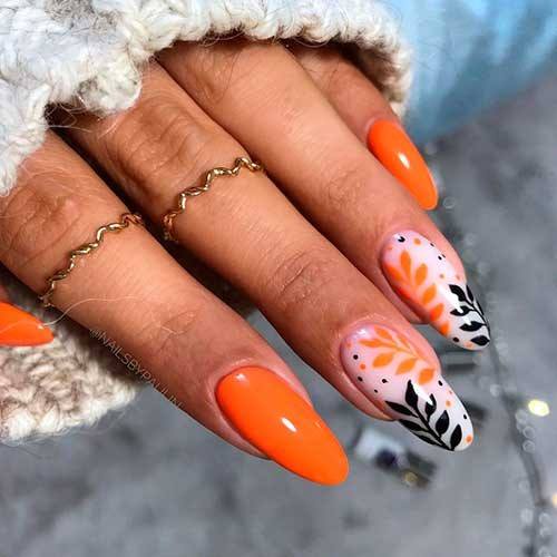 Orange And White Nail For Ladies