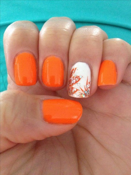 Orange And White Nails For Girls