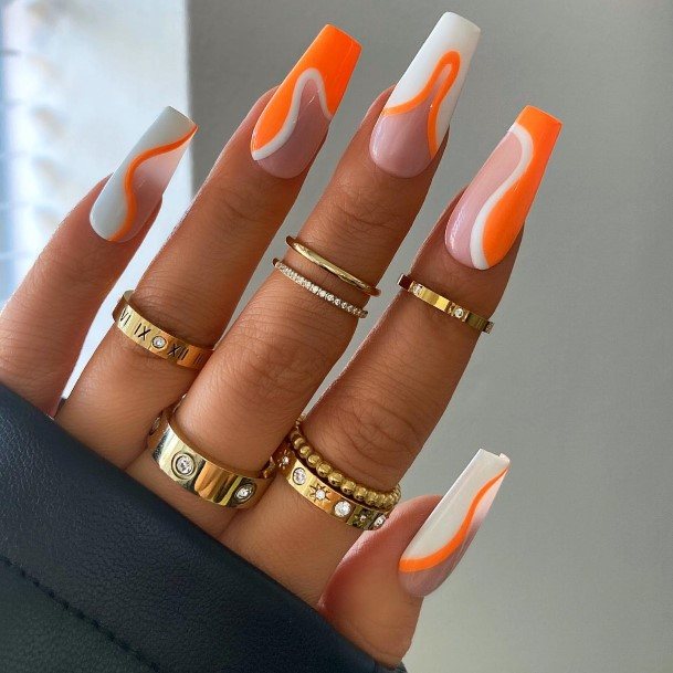 Orange And White Womens Nail Designs