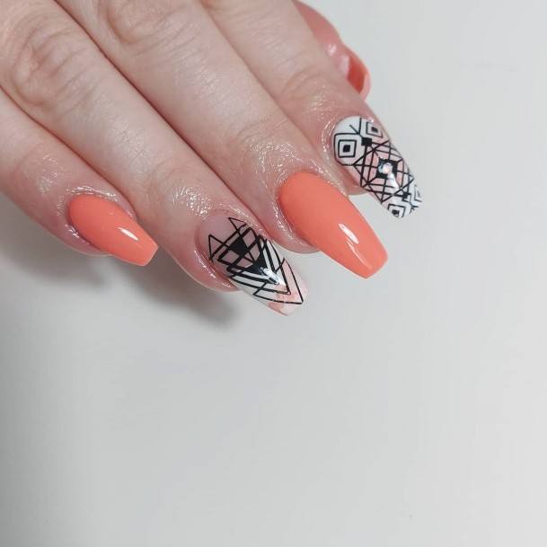 Orange And White Womens Nails