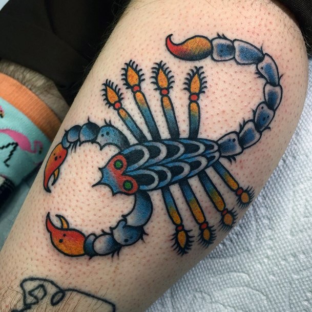 Orange Clawed Scorpion Tattoo Womens Arms