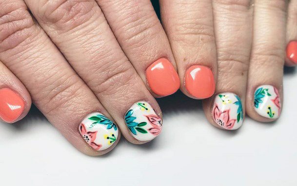 Orange Flora Tropical Nails Women