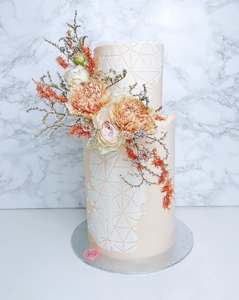 Orange Flowers On White 2 Tier Wedding Cake